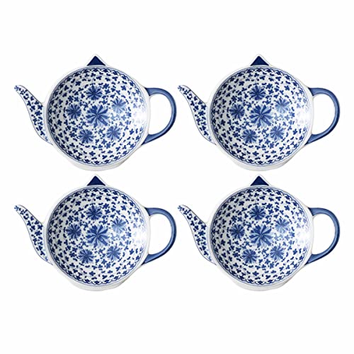 Catálogo de Reposa bolsas de té de esta semana. 49 Sizikato - Juego de 4 soportes para bolsitas de té de porcelana azul y blanco, con forma de tetera, para platos y cucharas, para condimentos.