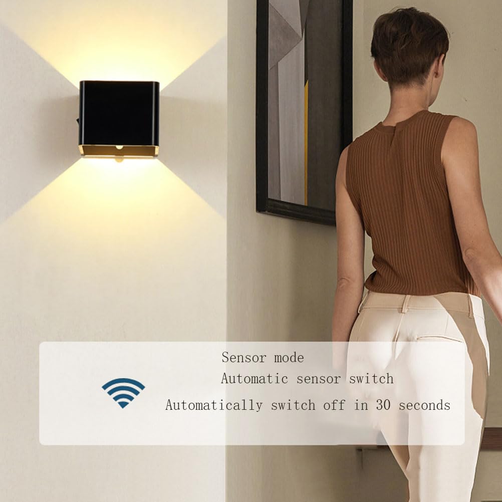 AoLa LED Akku Wandlampe Innen mit Bewegungsmelder Wandleuchte 2 Stück 5W 3000K Warmes Licht Wiederaufladbare Wandbeleuchtung Modern mit Schalter Up and Down Wand Nachtlicht für Wohnzimmer Treppe Flur