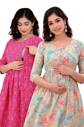 Image of Women's Maternity Kurti for Feeding Zippers |Easy Breastfeeding Kurti for Nursing Pre and Post Pregnancy (Combo of 2 Kurti)