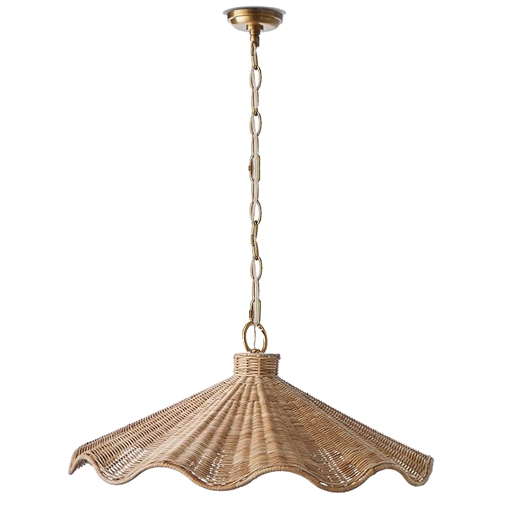 LYMSXAZOU Farmhouse Large Pendant Lights Kitchen Island Boho Rattan Chandelier Light Fixtures Wabi-sabi Style Hanging for Dining Room Creative Country Cover Lamp Shades with Gold Chain