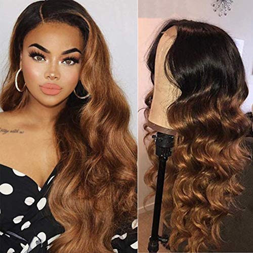 Ombre Body Wave Wig 18 Inch Brown Ombre Lace Front Wig 130% Density With Baby Hair Indian Natural Hair 1B/30 Wigs For Women Preplucked Bleached Knots Raw Remy Human Hair Next Day Delivery