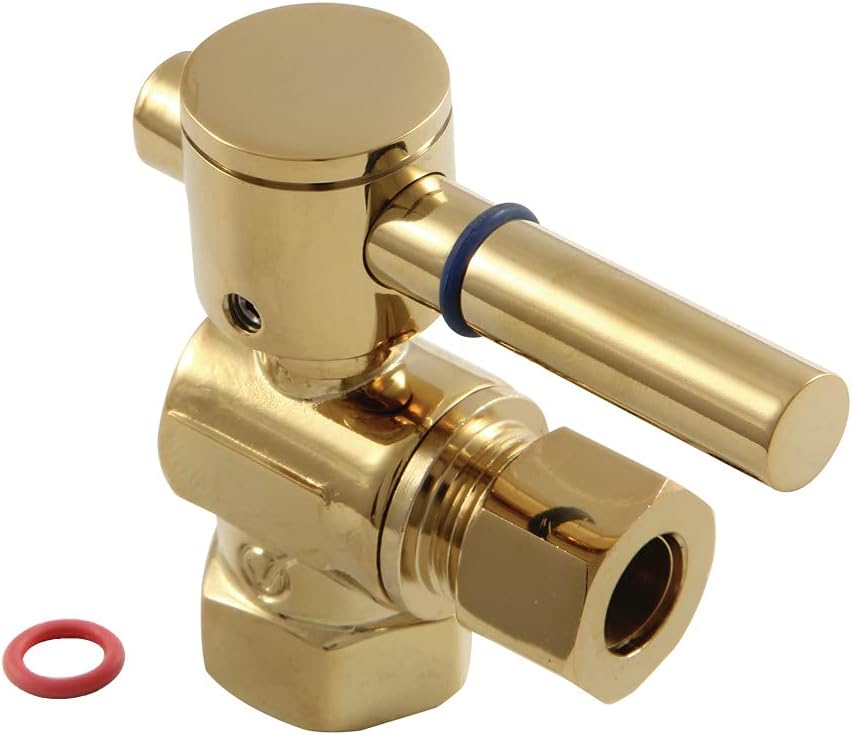 Kingston Brass CC33102DL Concord Decorative Quarter Turn Valve with 3/8-Inch IPS Inlets and 3/8-Inch OD Compression, Lever Handle, Polished Brass