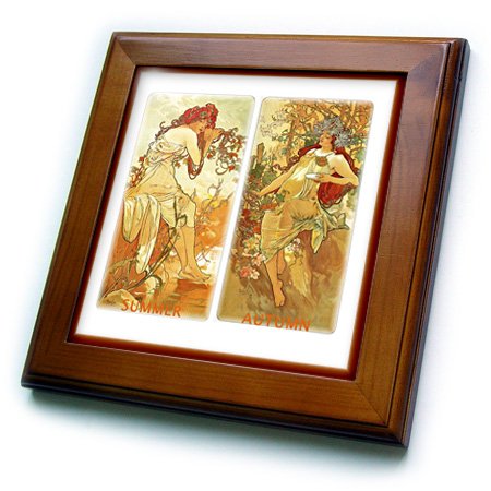 3dRose ft_60671_1 Muchas Paintings of Summer N Fall Ladies Framed Tile, 8 by 8-Inch
