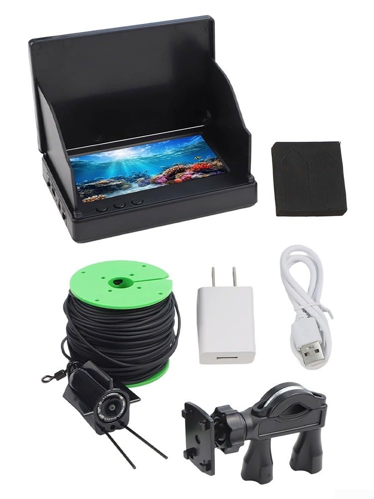 Cámara de pesca subacuática con visión nocturna y gran angular de 220°, buscador de peces HD con pantalla de 4.3 pulgadas, equipo portátil de pesca en hielo para condiciones de poca luz, negro (50 m)