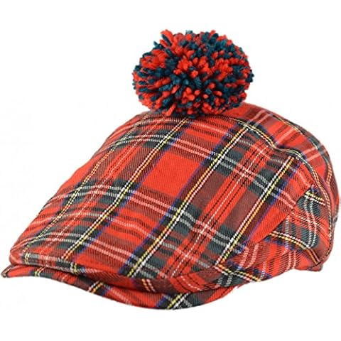 Major Wear Mens Official Red Scottish Tartan Flat Cap with Pom Pom (S/M) Cover