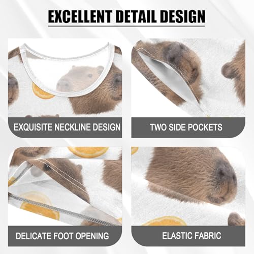 Capybara Orange Pattern Summer Cute Pajama Sets, Short Sets for Daily Wears and Sleep Wears4