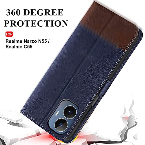 Image of TheGiftKart Flip Back Cover Case for Realme Narzo N55 / Realme C55 | Dual-Color Leather Finish | Inbuilt Stand & Pockets | Wallet Style Flip Case for Realme Narzo N55 / Realme C55 (Blue & Brown)