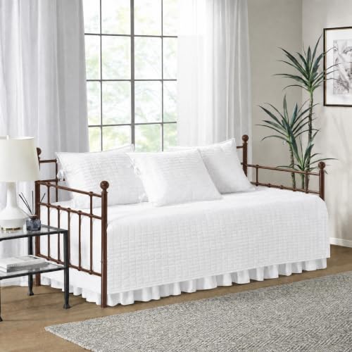 Image of Comfort Spaces Daybed Cover - Luxe Double Sided Quilting, All Season Cozy Bedding with Bedskirt, Matching Shams, Kienna White 75 inchx39 inch 5 Piece