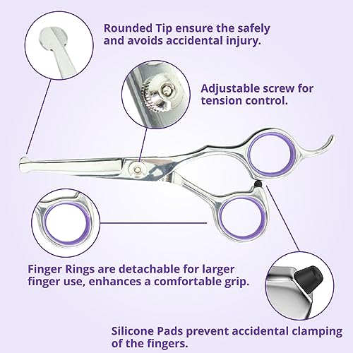 Grooming Scissors, Stainless Steel Dog Shears with Safety Rounded Tip, Dog Grooming Kit, Set of Two Dog Scissors in a Leather Cover, Professional Pet Shears Grooming Scissors, Stainless Steel Dog Shears with Safety Rounded Tip, Dog Grooming Kit, Set of Two Dog Scissors in a Leather Cover, Professional Pet Shears