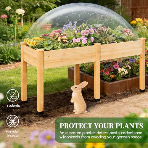 Image of Wood Raised Garden Bed, 72x24x30in Elevated Wooden Planter Box with Legs Standing Growing Bed for Backyard, Patio, Balcony with Bed Liner, 200 Pound Capacity 2PCS