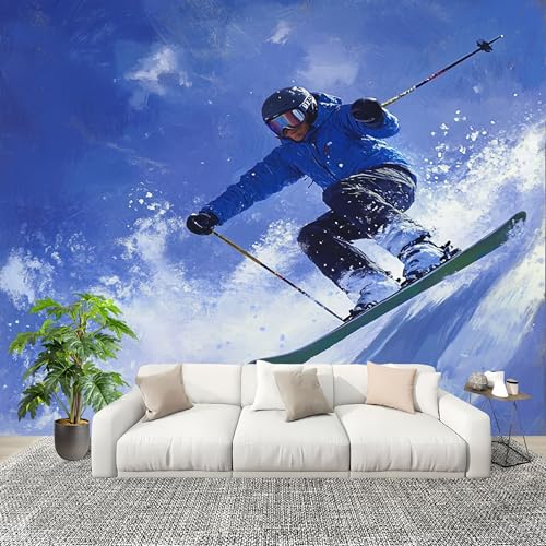 Papel Pintado Mural Foto 250x175cm Tema De Esquí Deportivo Papel pintado tejido no Tejido Murales Moderna Diseno Fotográfico Azul Decoración de Pared Sala de Estar y Dormitorio