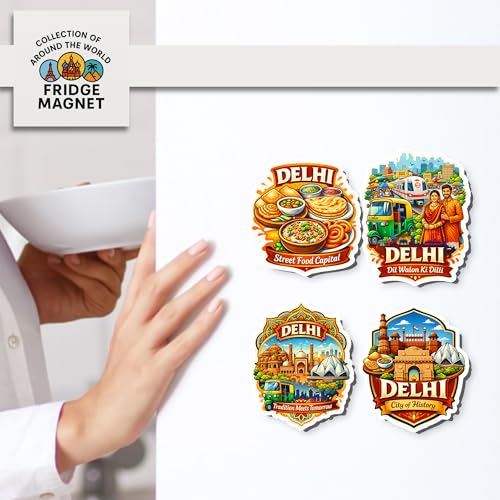 Image of Regalo Casila Delhi Tourism Souvenir Fridge Magnets Set of 4 Street Food Capital Dil Walon Ki Dilli City of History Decorative Refrigerator Magnets