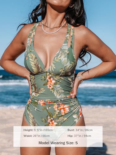 Image of CUPSHE Women's One Piece Swimsuit Tummy Control Deep V Neck Double Straps Crisscross Back Tie Bathing Suit