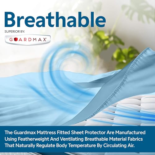 Image of Guardmax Jersey Knitted Full Size Mattress Protector - Waterproof & Dust Mite Proof Mattress Cover with Stretchable Pockets - Soft, Comfortable, & Noiseless Waterproof Fitted Sheet.(54 x 75 x 13)