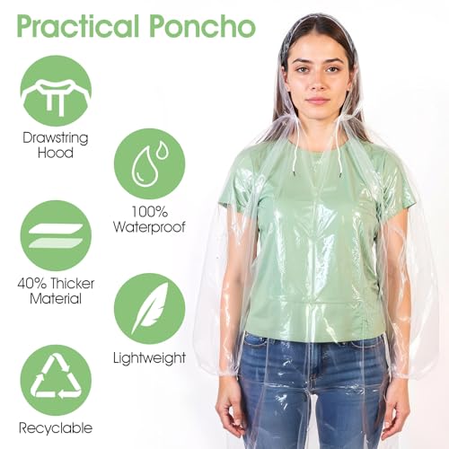 20 Pack Disposable Rain Ponchos for Adults, Men Women Clear Ponchos with Hood, Waterproof PE Raincoats with Drawstring, Emergency Poncho Bulk Unisex for Camping, Hiking, Travel3