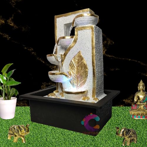 Image of Decorative Water Fountain for Home Decor, Office, Indoor & Outdoor, Garden, Puja Room, Vaastu, Reception, Spa, Gifting. (White Leaf)