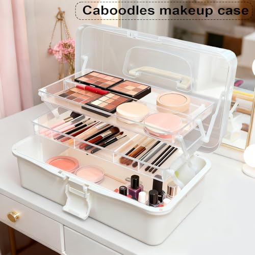 Image of DUOFIRE 13in 3-Layer Foldable Craft Organizers and Storage, Multipurpose Sewing Box, Portable Handled Plastic Tool Box Organizer, Craft Organizer for Sewing, Tools, Tackle or Art Supplies (White)