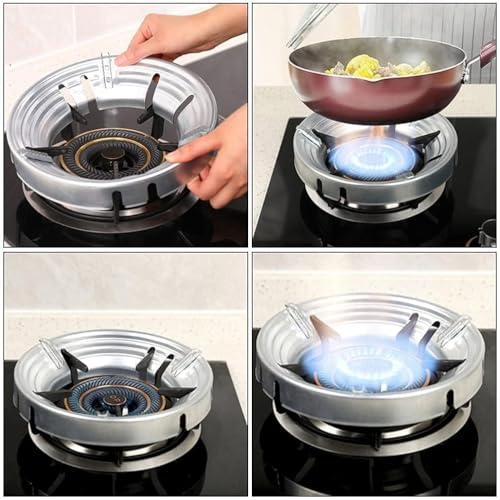 Image of (Pack of 2) Heavy Duty Gas Saver Burner Stand - Energy Saving Windproof Metal Gas Chula Stove Stand, Gas Stove Fan Air Protector For High Flame - Supports 4 & 5 Legs Gas Stoves