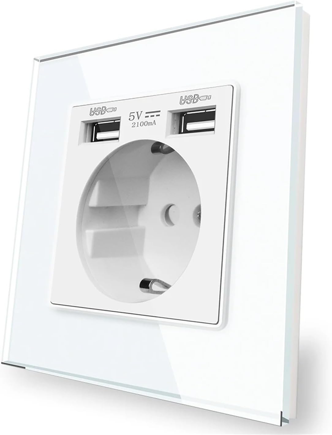 EU Standard USB Socket, 5V Double USB Household Security Charging Interface,Tempered Crystal Panel, 16A Wall Power Outlet(Grey (with USB))