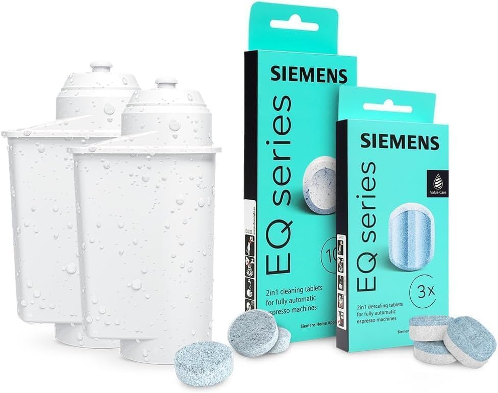 Kaffeeemaschinen-Reinigungsset - Siemens EQ-Serie 10 Reinigungstabletten 3 Entkalkungstabletten & 2 Wasserfilter Aqualntese kompatibel mit Siemens Bosch TZ70003 TZ80001 TZ80002 Kaffee-Pflege Wart