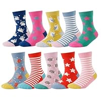 CHUNG Toddler Little Girls Crew Socks Cotton Novelty Sports Casual Daily Fun Cute Animal Pupil Students School Back, 10Animal/Strp/Star,6-8Y