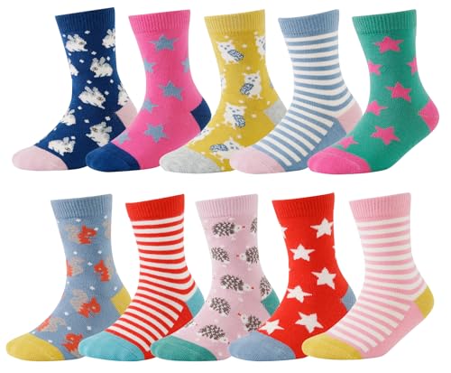 CHUNG Toddler Little Girls Crew Socks Cotton Colorful Sports Casual Daily Fun Cute Animal Pupil Students School Back