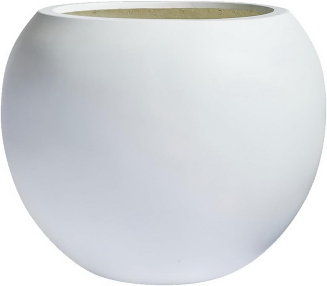 Globo 12.8" H x 16" D Fiberstone Premium Large Planter, (White), 10.7" Pot Opening, Sphere Drainage Pots, Lightweight Outdoor Planters, Modern Tree Porch for Indoor use. 16" D x 12.8" H White