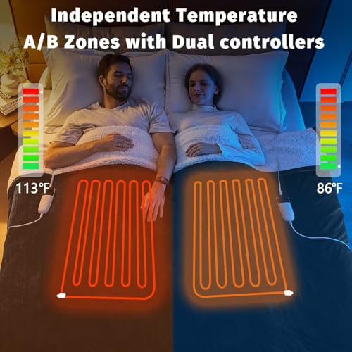 Heated Electric Blanket King Size - 90" x 108" Heating Blanket with Dual Control, 10 Heating Levels & 8 Hours Auto Off, Soft Warm Flannel Gifts Blanket with Over-Heat Protection, ETL & FCC Certified