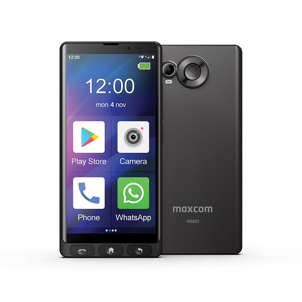 Teléfono Móvil para Personas Mayores MAXCOM MS601, Smartphone para Mayores con Whatsapp, Iconos Grandes, Botón SOS, Pantalla Grande 6”, Base de Carga, Volumen Alto, Android 14, Batería 4000 mAh, 64GB