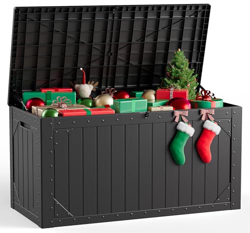 MAKE CHANGES Outdoor Storage Box,100 Gallon Deck Box Outdoor Storage Bench Outside Waterproof Resin...
