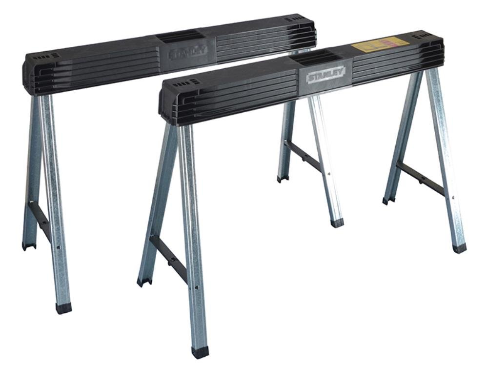STANLEYFolding Work Bench Saw Horse Twin Pack, Heavy Duty Metal Leg with Side Latch, 1-97-475