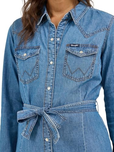 Wrangler Damen Retro Long Sleeve Western Snap Dress Lssiges Kleid, Mid-Denim, X-Groß – Ansicht 4