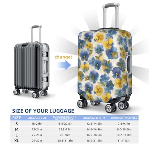 Watercolor Pansies In Soft Blues Yellows Elastic Travel Luggage Covers Dustproof Scratch-Resistant Suitcase Protector Fit 22-24 Inch4