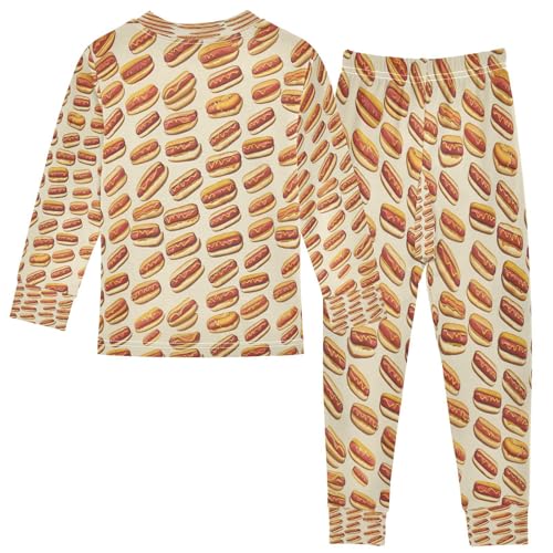 Pajama Sets Long Sleeve Cartoon Hot Dog Pattern Soft Comfy Sleepwear 2 Piece PJS 3-8T3