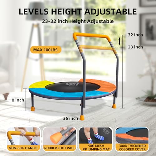 3FT Toddler Trampoline with Handlebar - Durable, Spring-Free, Noiseless, & Compact for Kids
