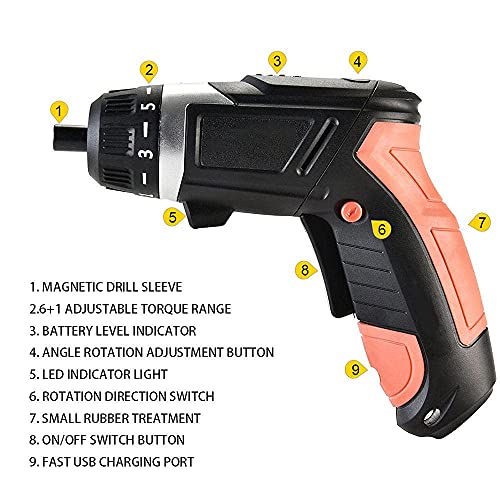 QHYXT Akku-Bohrschrauber, Akku-Bohrschrauber, Akku-Schrauber mit um 90-180° drehbarem Griff, 6+1 Einstellbarer Drehmomentbereich, komfortabler Griff, reduziert Ermüdung beim Betrieb – Bild 4