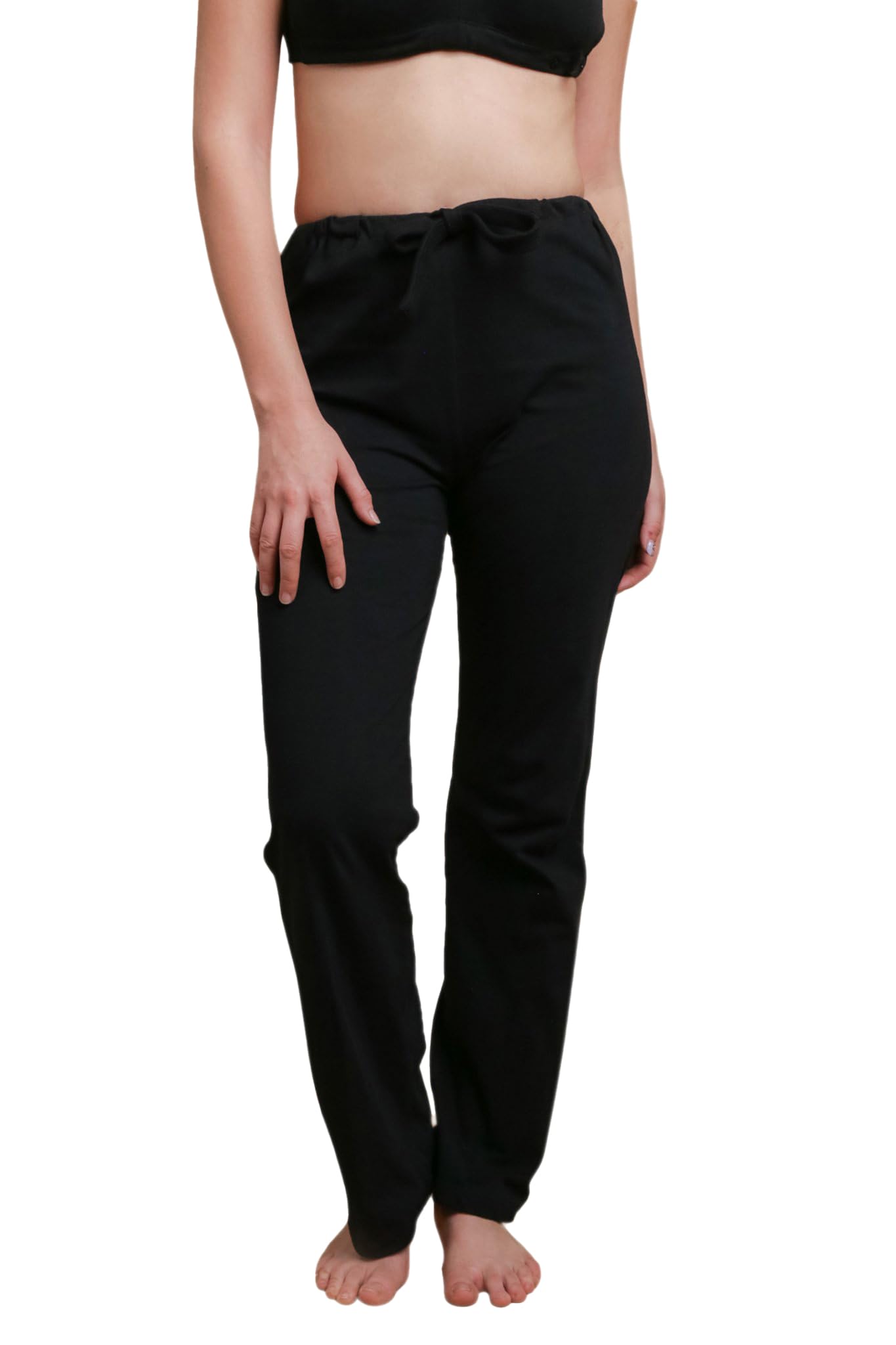 Cottonique Women's Latex-Free Drawstring Lounge Pants Made from 100% Organic Cotton (Black)