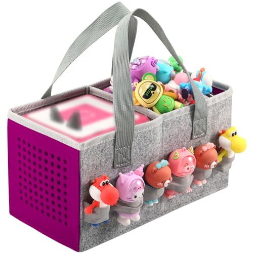 Seracle Carrying Case Travel Felt Bag Compatible with Toniebox Starter Set and Tonies Figurine (Gray+Purple)