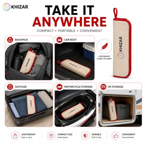 Image of KHIZAR Foldable Camping Stool with Carry Bag | Portable Folding Seat for Outdoor Travel | Heavy Duty Steel Frame | 100kg Load Capacity | Lightweight Fishing, Hiking, Trekking, Picnic, | Beige