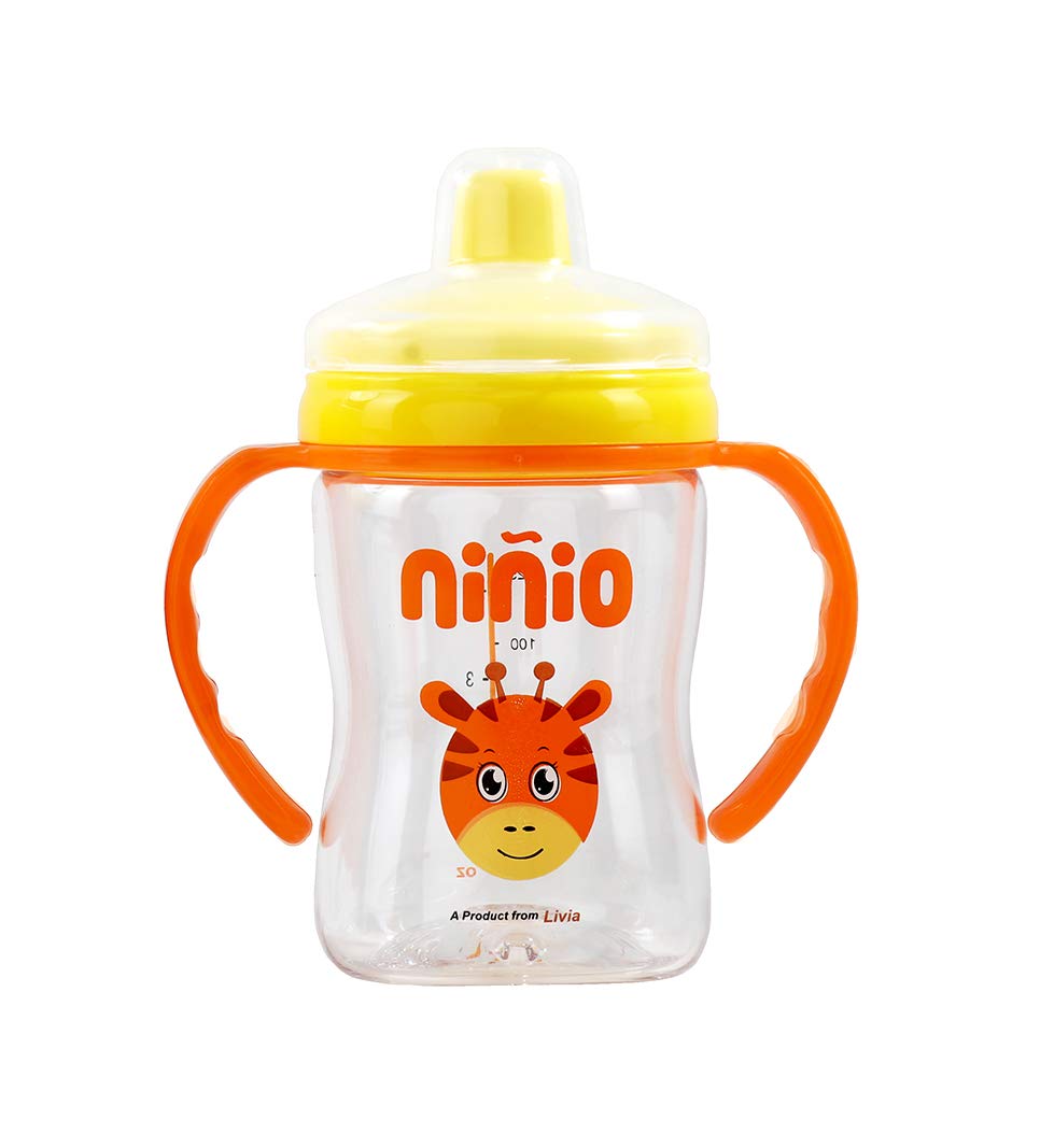 NINIO Baby Sippy Cup Wide Neck Anti-Colic Transparent 125 ml Sipper Cup with Plastic Spout, Non-Toxic, BPA and EA Free (Yellow/Orange) 1 Count-image-30