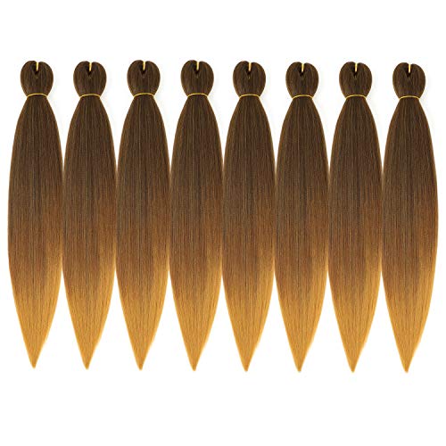 Ombre Pre Stretched Braiding Hair, Top Silky Color Blend Braid Hair Extensions, 100% Kanekalon Synthetic Crochet Hair Braids, Yaki Texture Hair Braiding 0.21LB/bundle (24''-8 bundles, 4-30-27)…