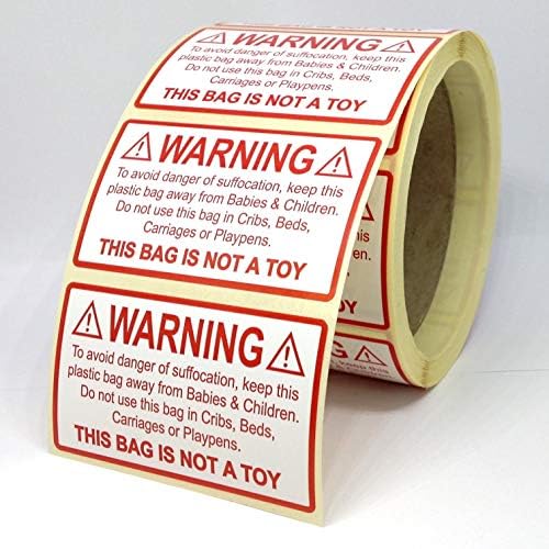 1000 x Fully Compliant DANGER OF SUFFOCATION Warning Packaging Labels Stickers for Polythene Poly Plastic Bags, CSL-01-ROLL, 70mm x 40mm (2.5"x1.5"), Permanent Adhesive