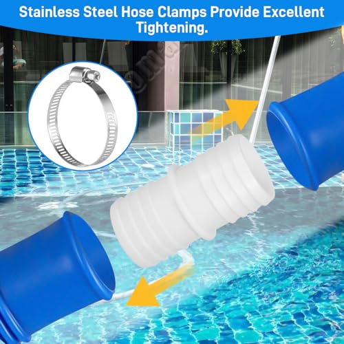 Zocipro 4Pcs Pool Hose Connector diameter 38 to 38 mm with 8 Metal Clamps, Universal Washing Machine Waste Pipe Connector - Image 4