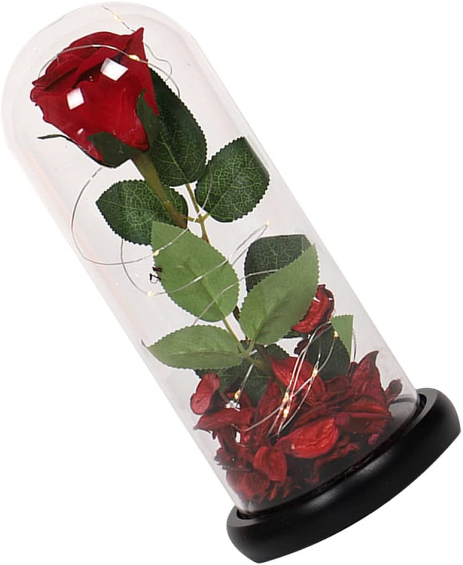 Led Rose Lantern Glass Cover Decor Romantic Present for Girlfriend Valentine's Day Home Decor
