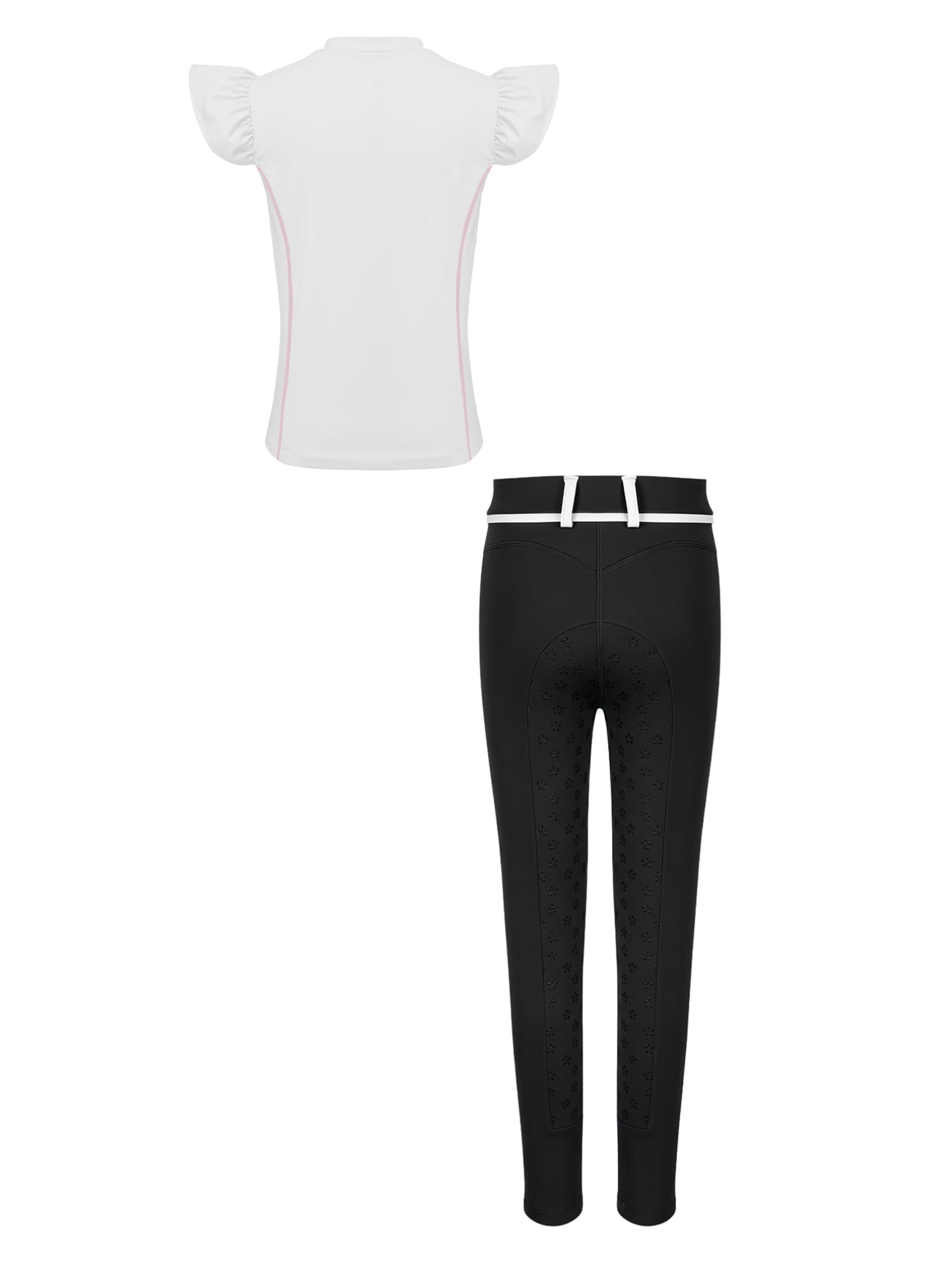 ranrann Niña Conjunto Deportivo Leggings Equitación Traje Gimnasia Deporte Blanco Negro 15-16 años