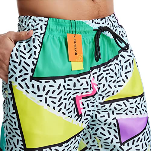 BONLOR 80s Shorts for Men 90s Swim Trunks Retro 80s Summer Party Shorts 90s Shorts Quick Dry Swimming Shorts with Mesh Lining4