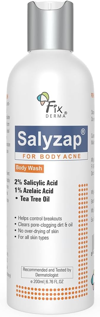 2% Salicylic Acid Salyzap Body Wash For Acne,Non Foaming Body Wash,Exfoliant,Acne On Back,Upper Arms And Other Affected Body Parts,Pimples,Clean Pores Suitable For Acne Prone Skin - 200Ml