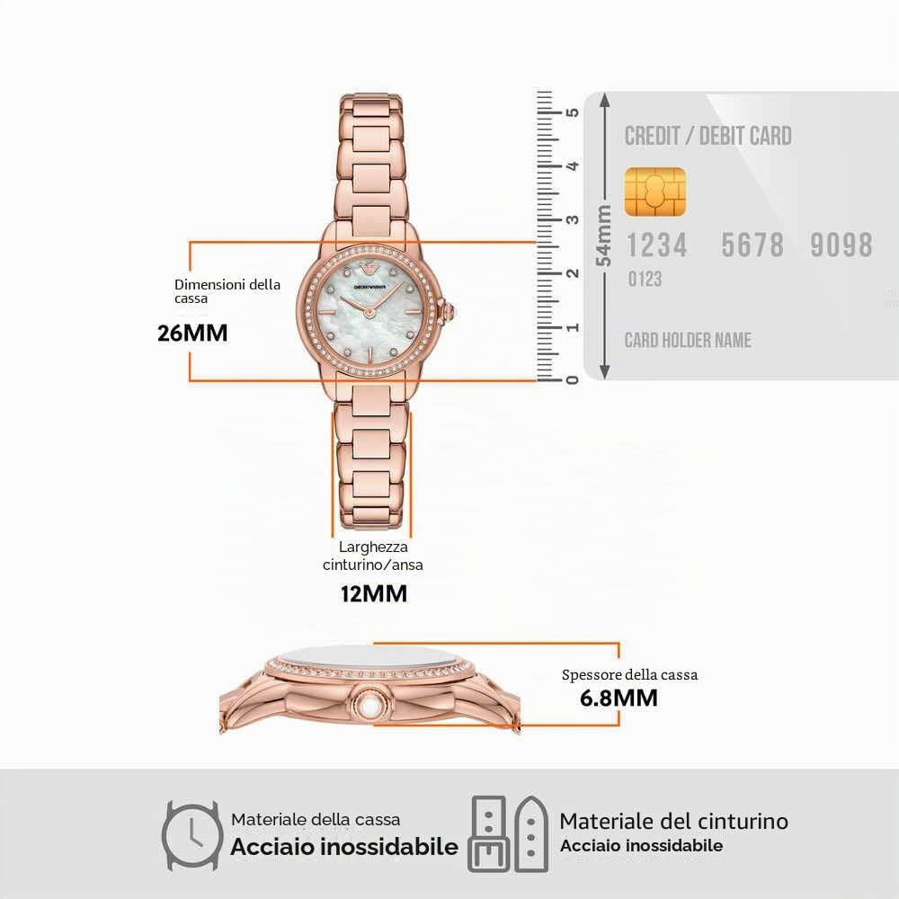 Emporio Armani Orologio da donna, movimento al quarzo a due lancette da 26 mm e cinturino in acciaio o pelle