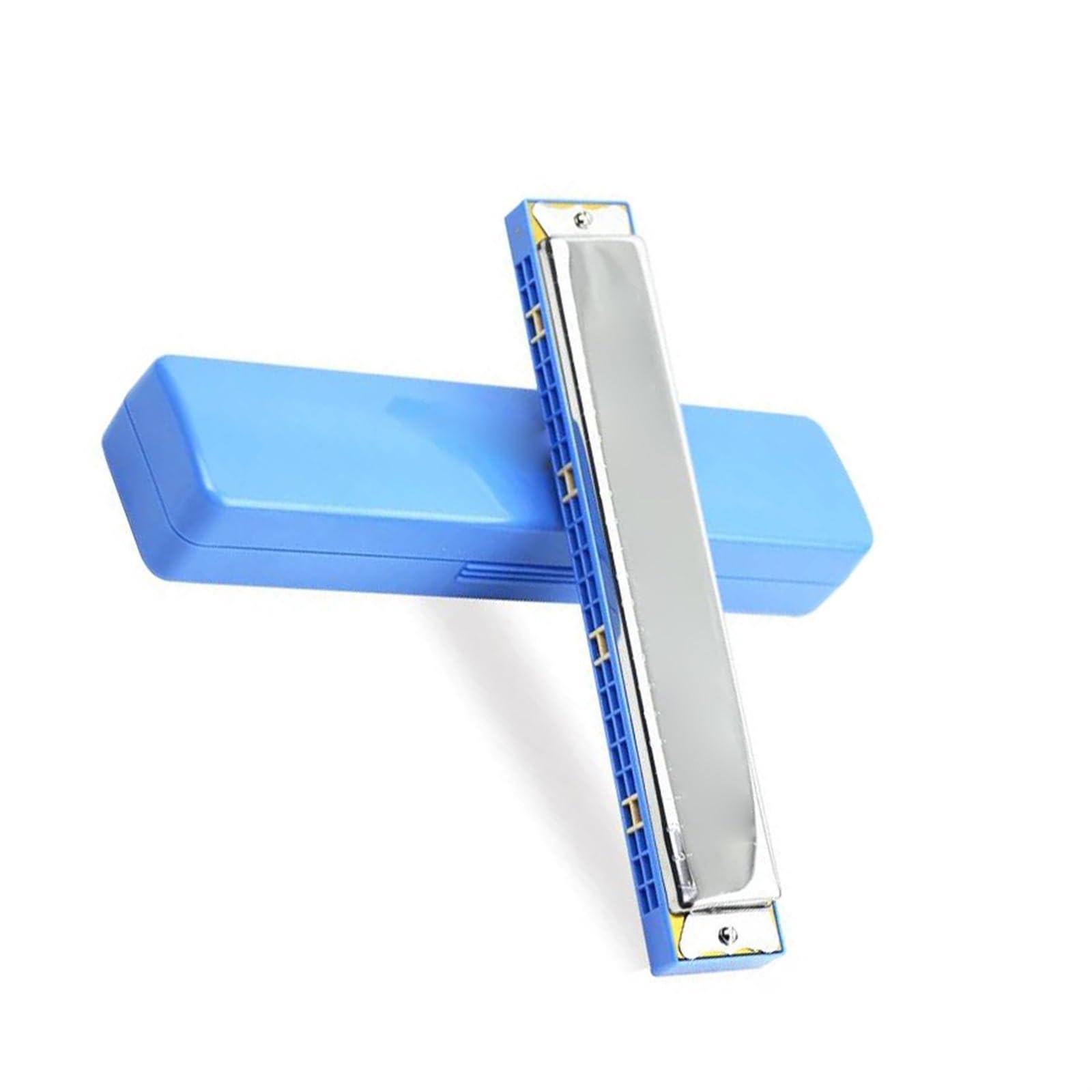 Mundharmonika Tremolo-Mundharmonika Mit 24 Löchern/Bohrungen, Pädagogisches Musikinstrument Aus Metall, Tonart C-Dur Für Anfänger (Color : Blue)