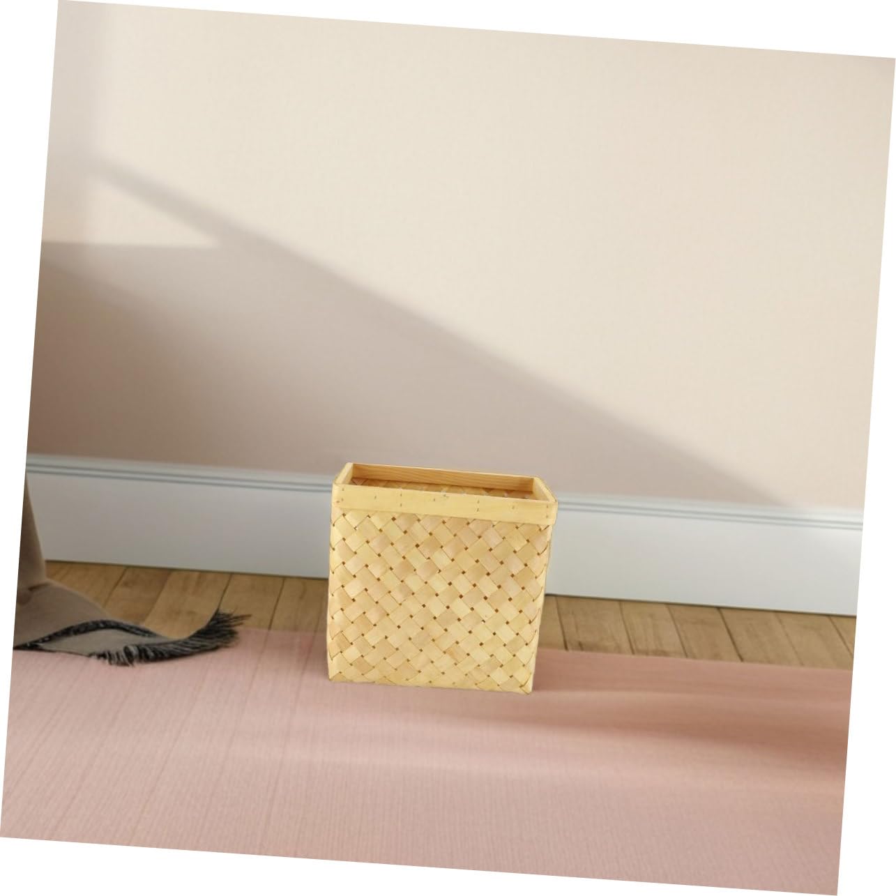Luxshiny Rustic Japanese Woodchip Woven Trash Bin Vintage Wastebasket for Stylish Bedroom Bathroom Office Organizer Space Saving Storage Basket Beige with Distinctive Design image 5